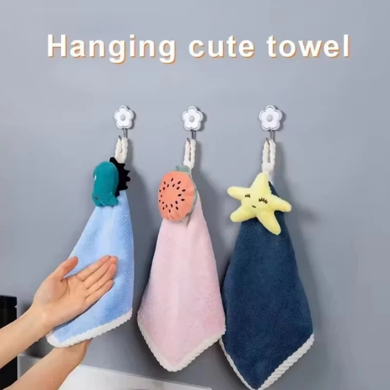 Coral Fleece Hangable Thicken Towel CartoonTowel Cute Absorbent Hand Towels Cleaning Cloth Rag Handkerchief Peaceful Pleasures Health and Wellness