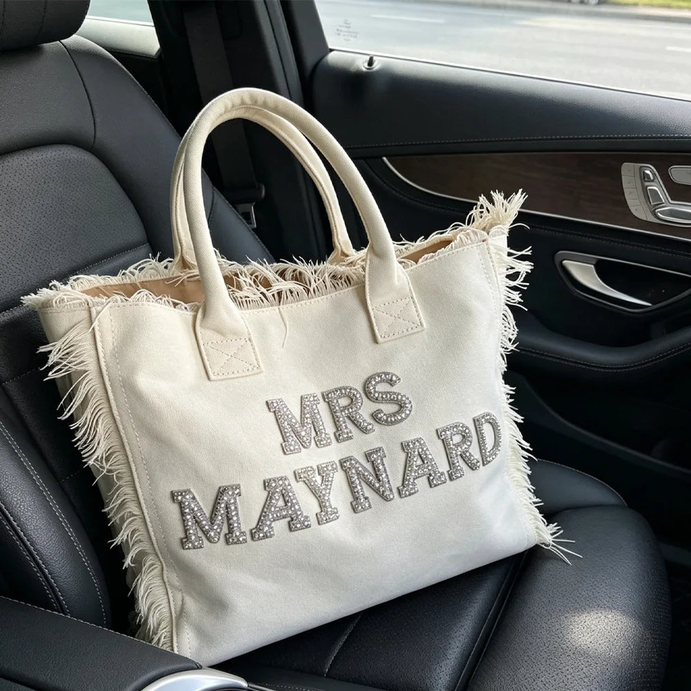 Pearl Letters Bride Tote Bag | Personalized Bridal Shower Gift Bridal Tote Bag Peaceful Pleasures Health and Wellness
