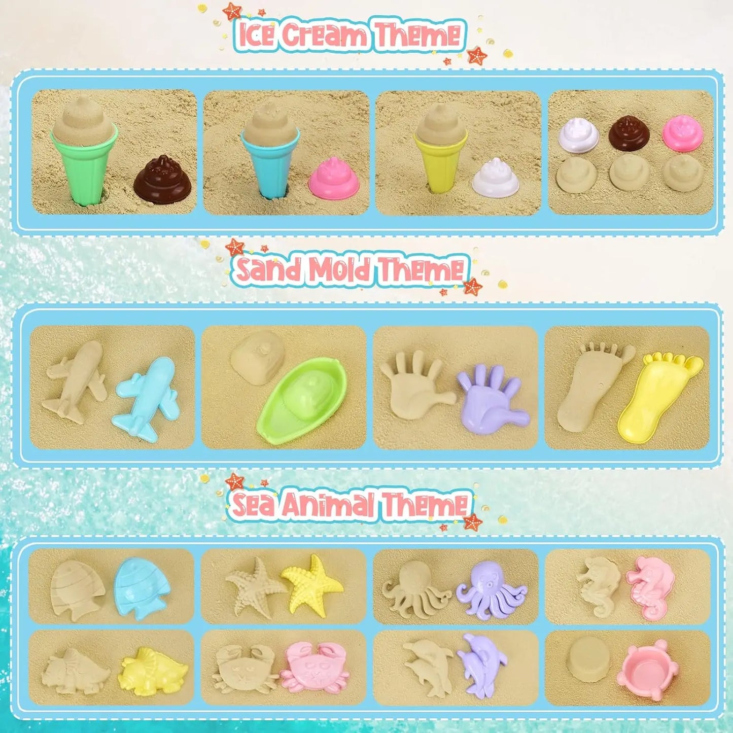 20-Piece Kids Beach Toys Set | Sand Molds, Ice Cream & Bucket