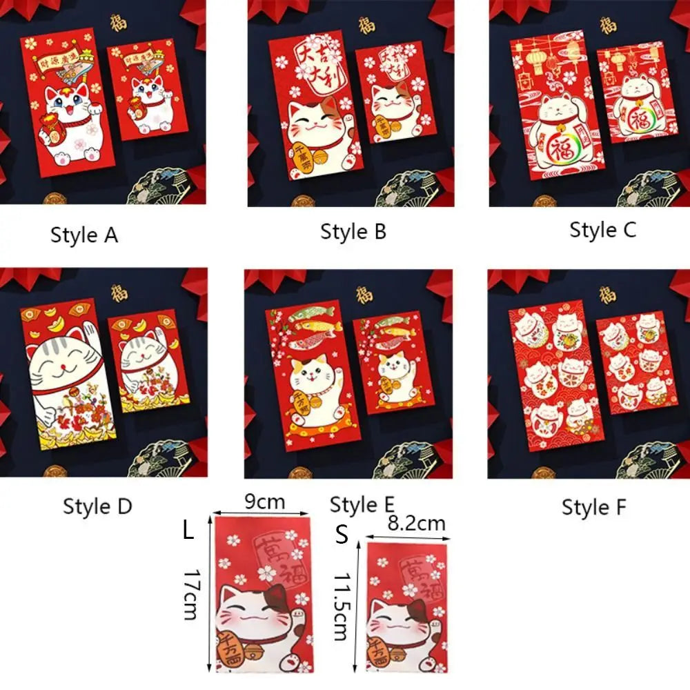 Cute Antiquity Lucky Cat Red Envelope Rectangular Colorful Lucky Money Bag Thickened Red Packet Kids Peaceful Pleasures Health and Wellness