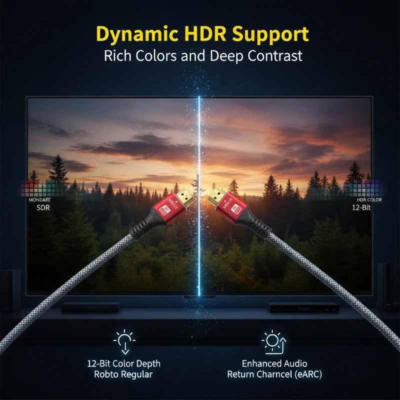 48Gbps HDMI Compatible Cable 8K 60Hz 0.5m 1m 1.5m 2m HDMI Compatible 2.1 Cable 4K 120Hz HDR 3D Effect Video For HDTV PC Peaceful Pleasures Health and Wellness