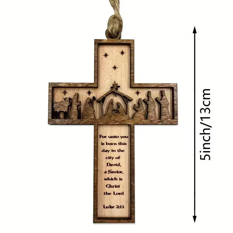 3D Nativity Scene Wooden Cross Ornament | Handmade Christmas Decor Christmas Tree Ornament Peaceful Pleasures Health and Wellness A