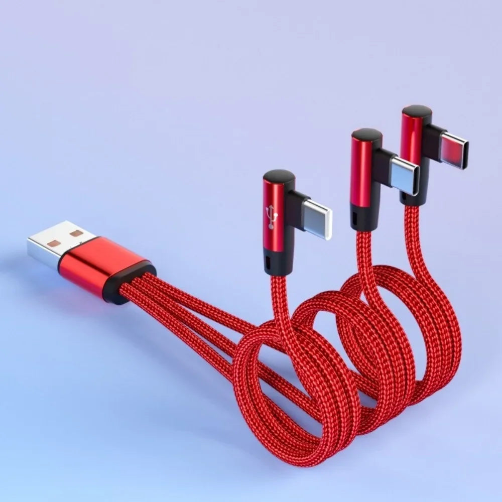 Triple Port USB-A to USB-C Cable 66W Fast Charge 3 Devices