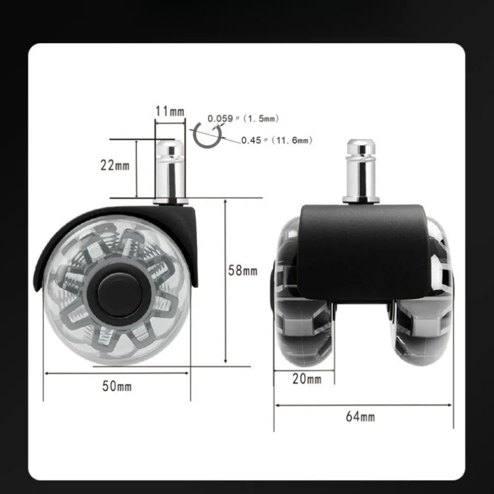 5-Pack Silent Office Chair Caster Wheels | Universal Rubber Swivel