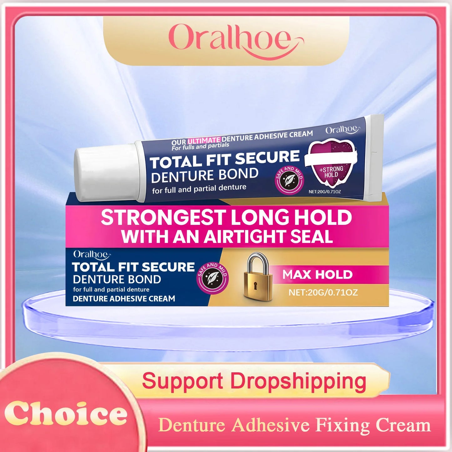 Oralhoe Denture Adhesive Cream | Strong Hold, Natural 20g