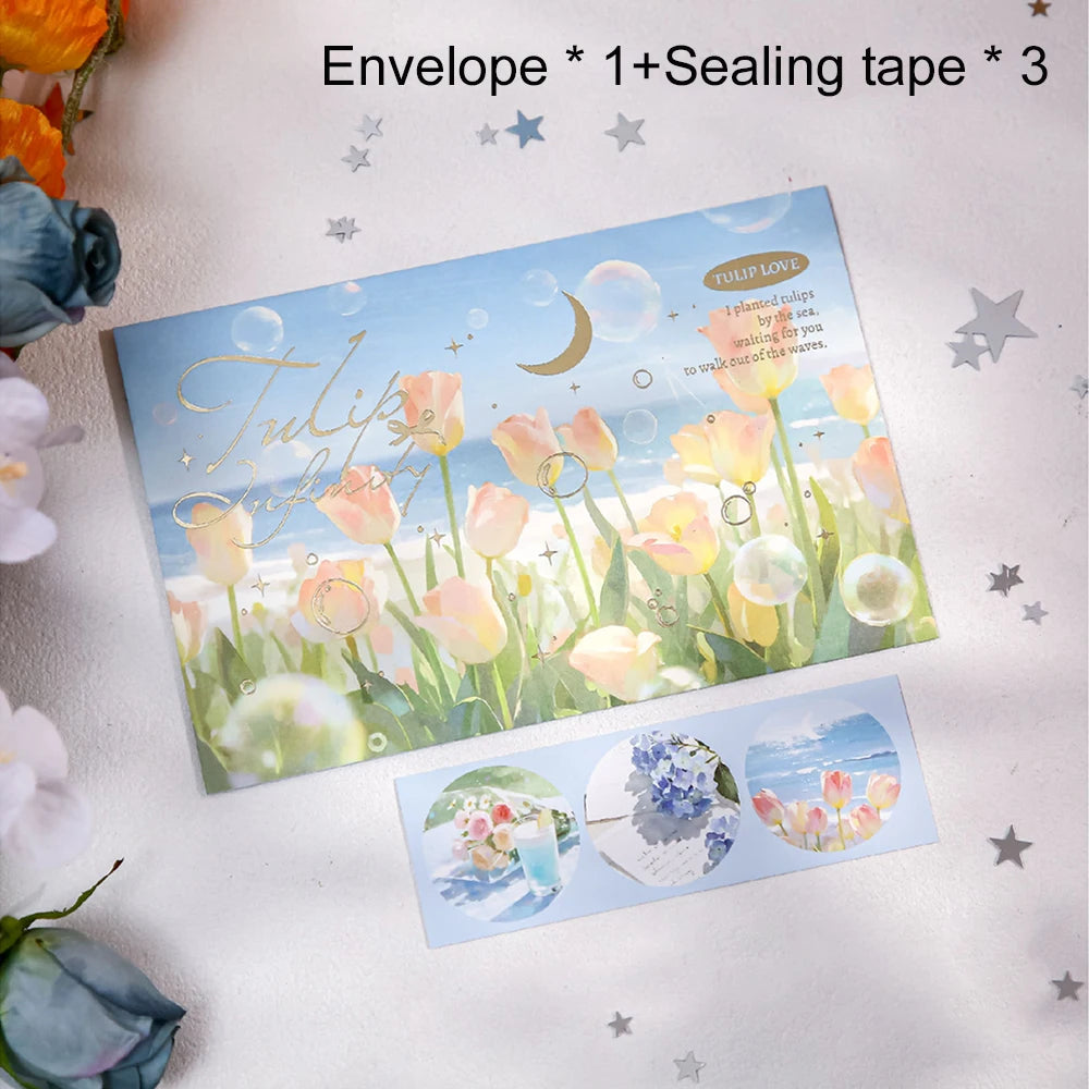 Romantic Scenery Stamping Envelope Poetry Petals Travel Commemorative