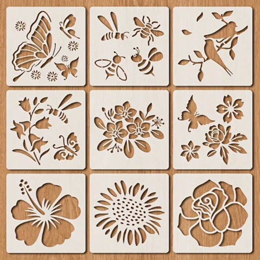Bview Art 9-Piece Floral Butterfly Painting Stencils Reusable DIY Peaceful Pleasures Health and Wellness 9pcs