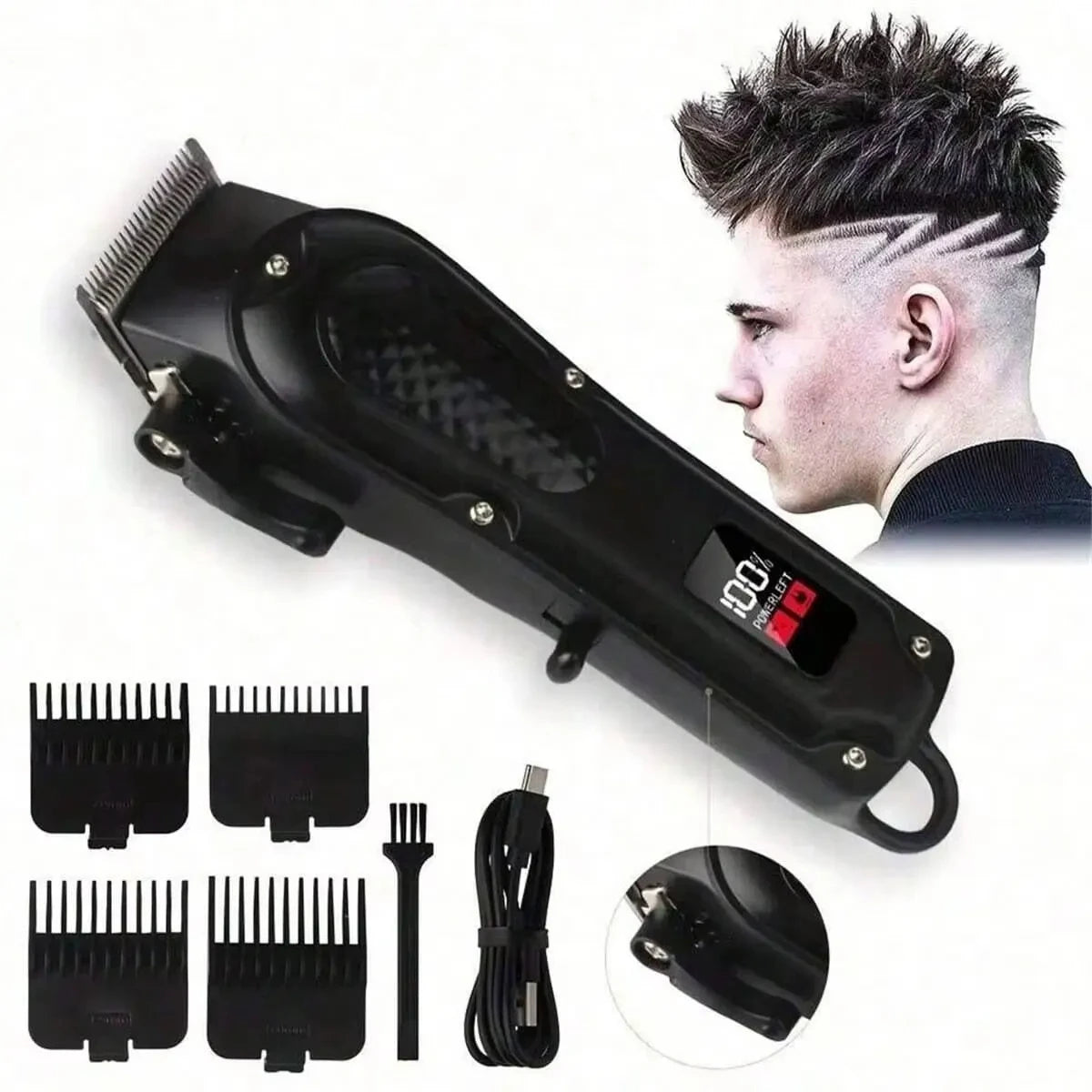 Professional USB Rechargeable Hair Clipper & Beard Trimmer, Cordless, Ideal Gift For Men Peaceful Pleasures Health and Wellness black