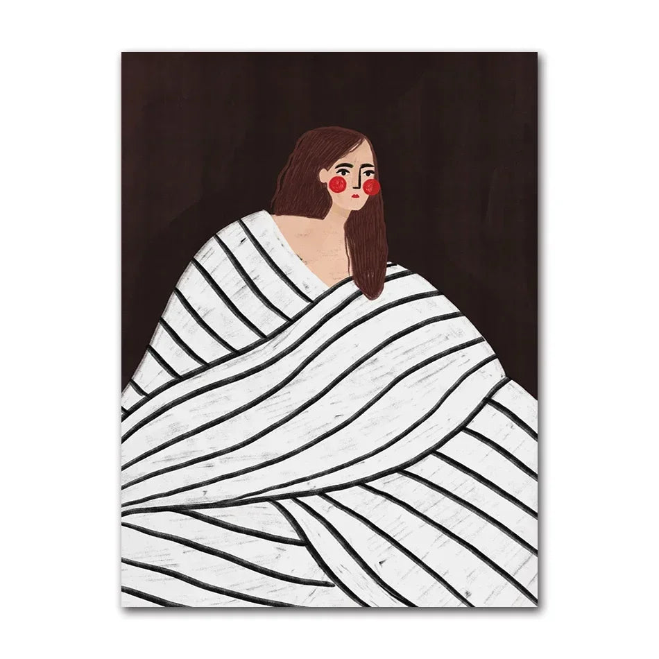 1Pc Frameless Whimsical Colourful Art Vibrant Woman Portrait Minimalist Wall Art Canvas Painting Posters for Living Room Mode Peaceful Pleasures Health and Wellness 2 30x40cm Unframed