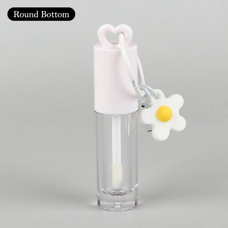 2.5ml Pink Heart-shaped Lip Enamel Tube With Keychain And Brush Rod Lip Gloss Tube Empty Bottle Lips Glaze Container Makeup Tool Peaceful Pleasures Health and Wellness Chain round White
