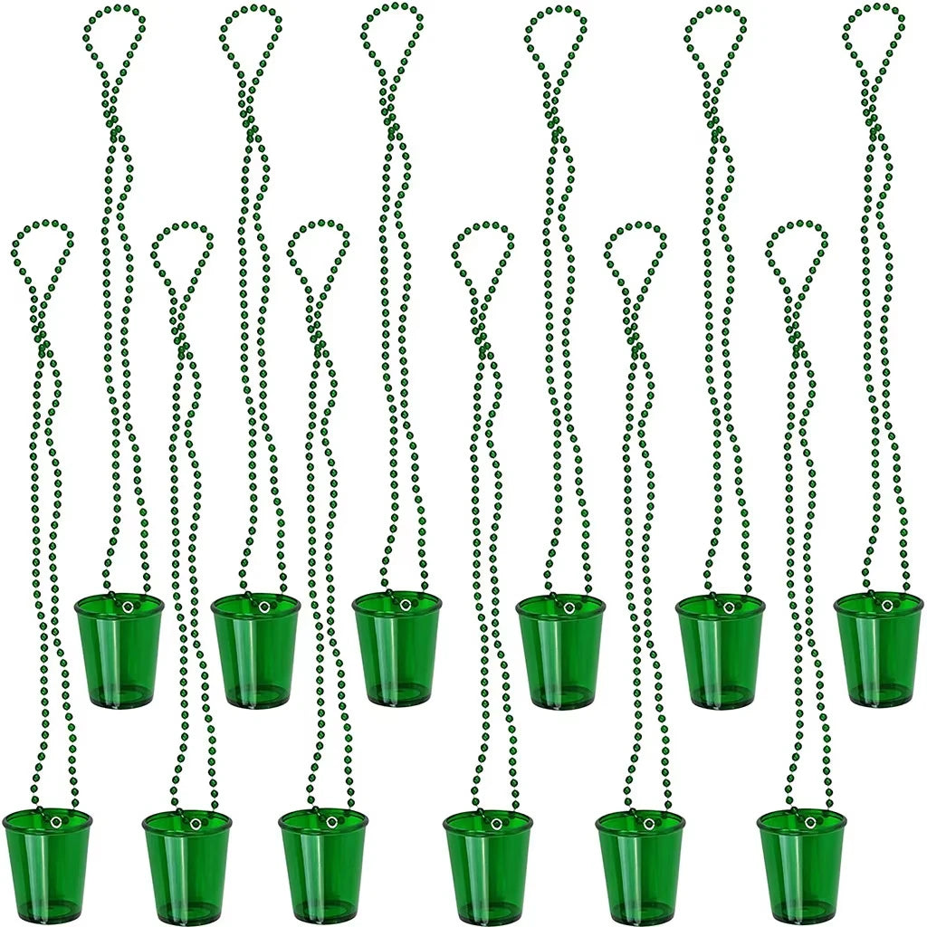 12pcs Shot Glasses on Beaded Necklace Plastic Shot Cup Necklace Wedding Bachelorette Party Birthday Party Decoration Supplies Peaceful Pleasures Health and Wellness 12pcs green