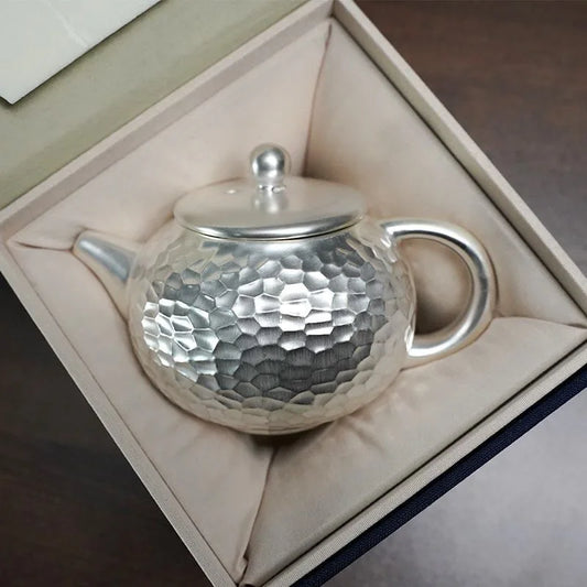 Silver-Plated Kung Fu Tea Set – Ceramic Teapot & 2 Cups Ceramic Tea Set Peaceful Pleasures Health and Wellness