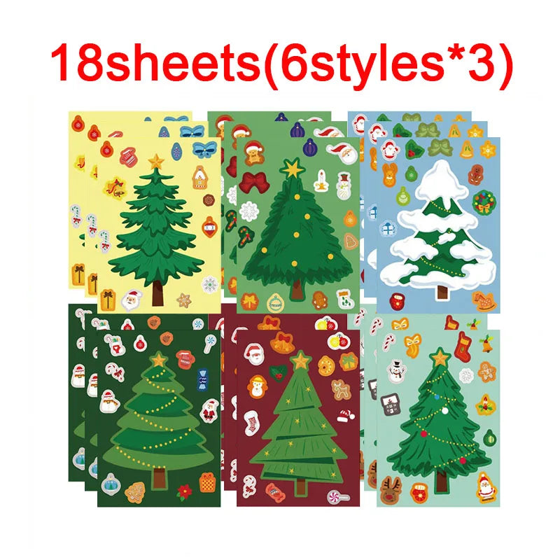 Christmas Tree Party Favors Stickers Kids DIY Puzzle Childern Gifts
