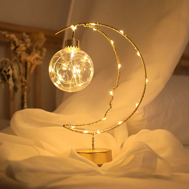 2026 Home Decoration Star Designed LED Light Moon Shape Indoor Ornament Small LED Night Lamp Heart Iron Material for gift Peaceful Pleasures Health and Wellness