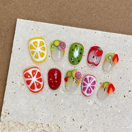 Handmade Press On Nails Fruit Design | Full Cover Fake Nails Press-On Nail Set Peaceful Pleasures Health and Wellness
