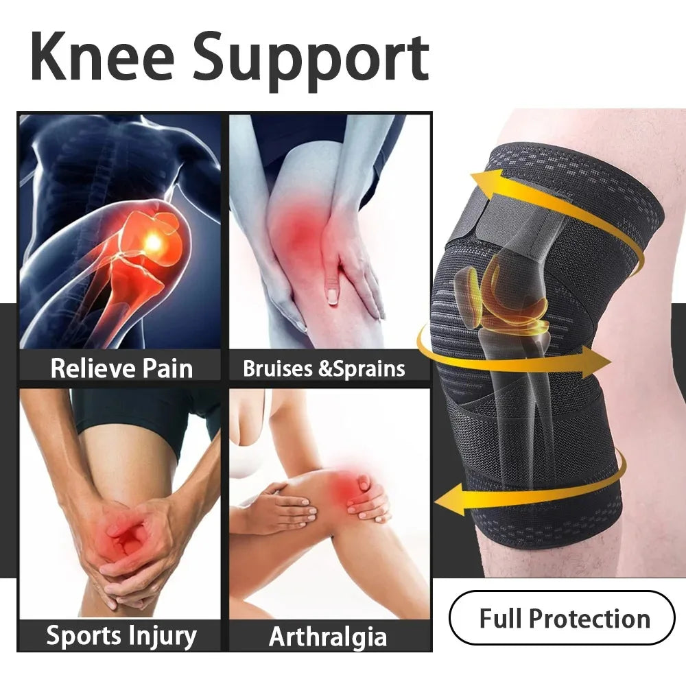 1PC Compression Knee Braces with Bandage Sports Running Basketball Fitness Volleyball Knee Sleeves Comfort Elasticity Knee Pad Peaceful Pleasures Health and Wellness