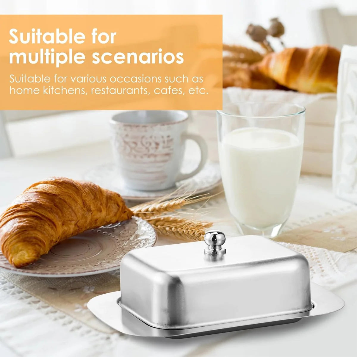 1PC Stainless Steel Butter Dish with Lid Handle Cover Design, Dessert Cheese Bread Box, Solid Cheese/Butter Container with Cover Peaceful Pleasures Health and Wellness