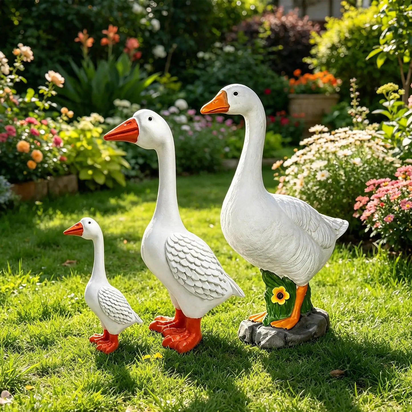 Outdoor Resin Goose Statue | Farmhouse Lawn Garden Ornament