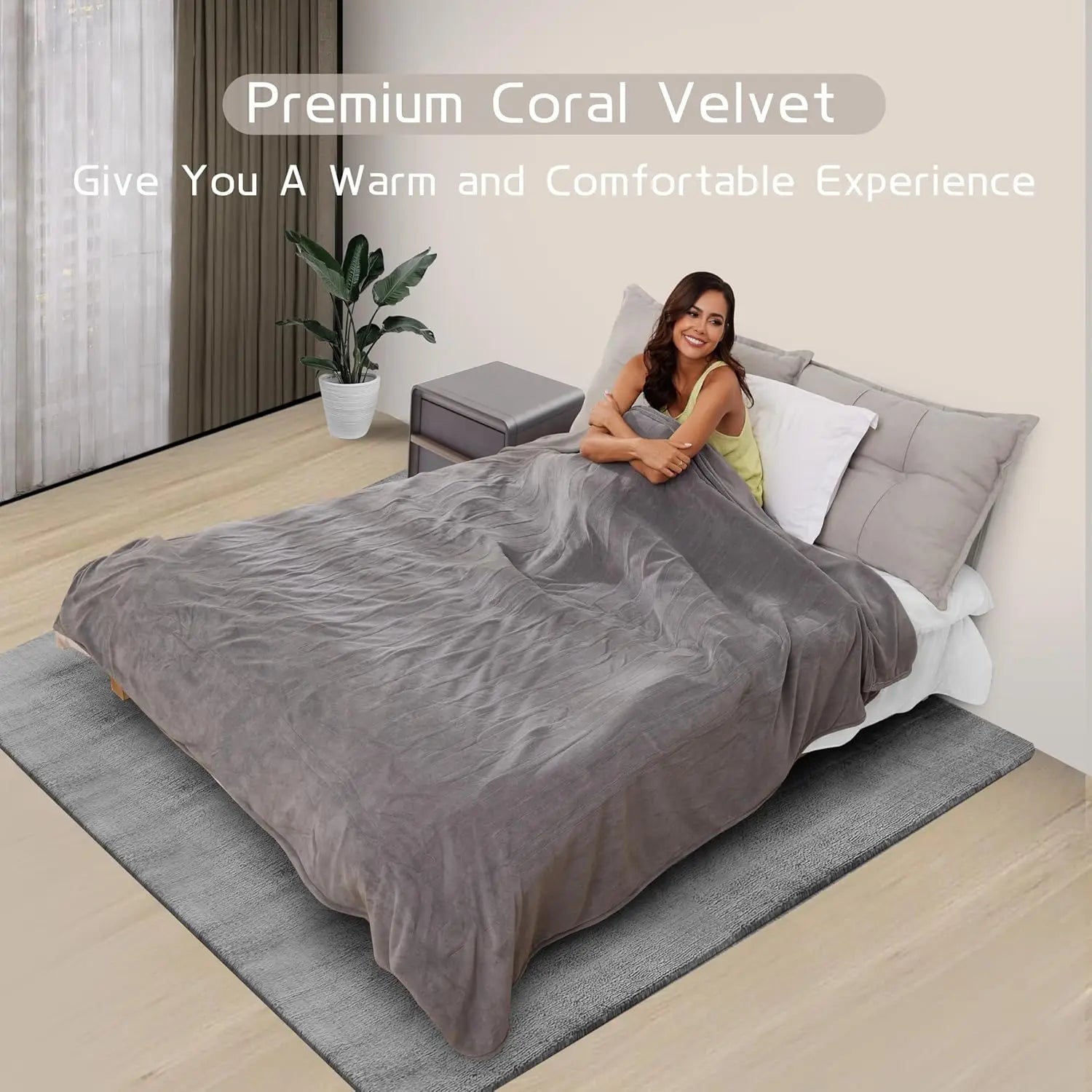 Full Size Electric Heated Blanket – 4 Levels, Light Gray Peaceful Pleasures Health and Wellness