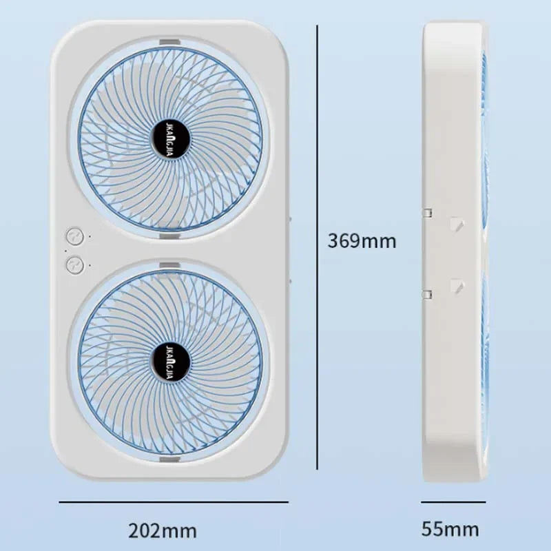 Dual Head USB Rechargeable Fan – Wall Mount, Desk & 3 Speeds