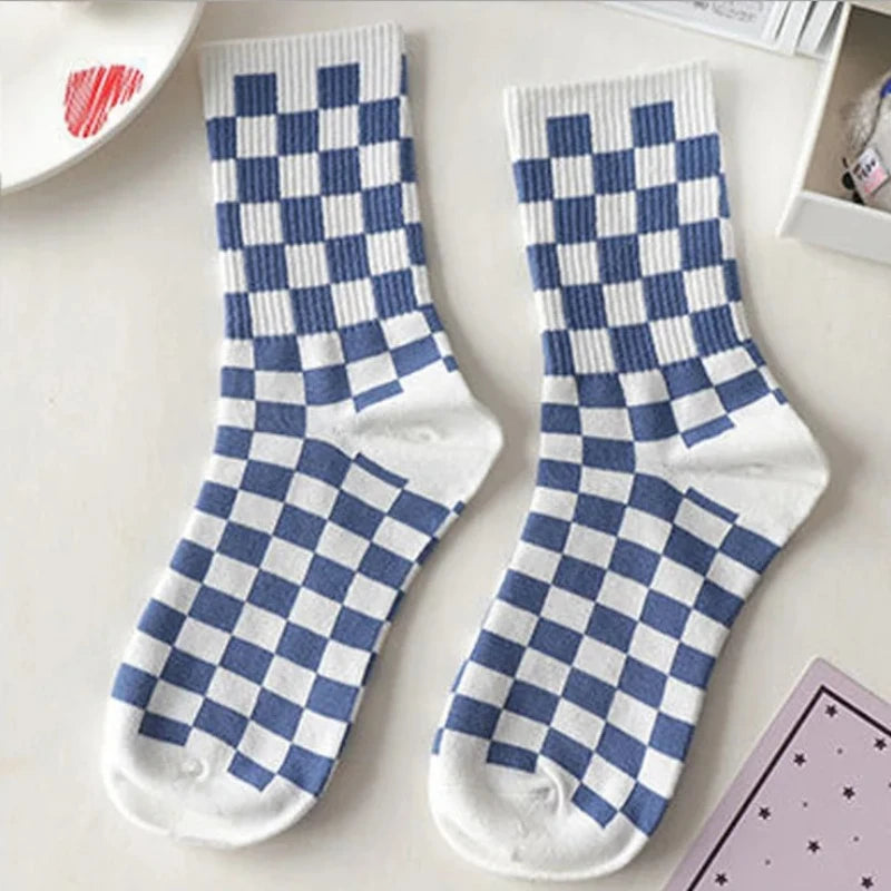 Women's Socks Warm Socks In Autumn and Winter Blue Socks Students High-top Striped Checkered Sports Stockings Peaceful Pleasures Health and Wellness 8 One size