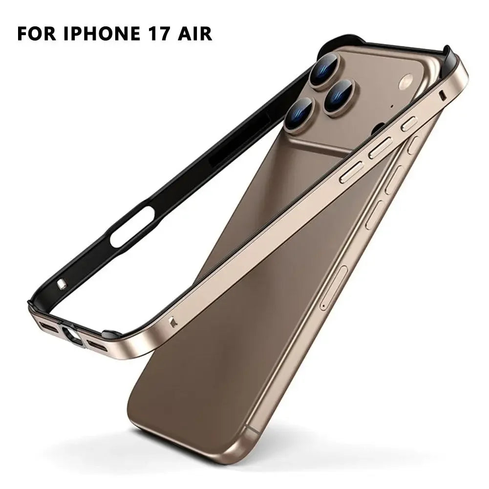 Luxury Alloy Metal Bumper Phone Case For iPhone 17 Air 17 Pro Max 17 Pro Silicone Lining Corner Pads Anti Collision Frame Peaceful Pleasures Health and Wellness Desert gold 17 Air