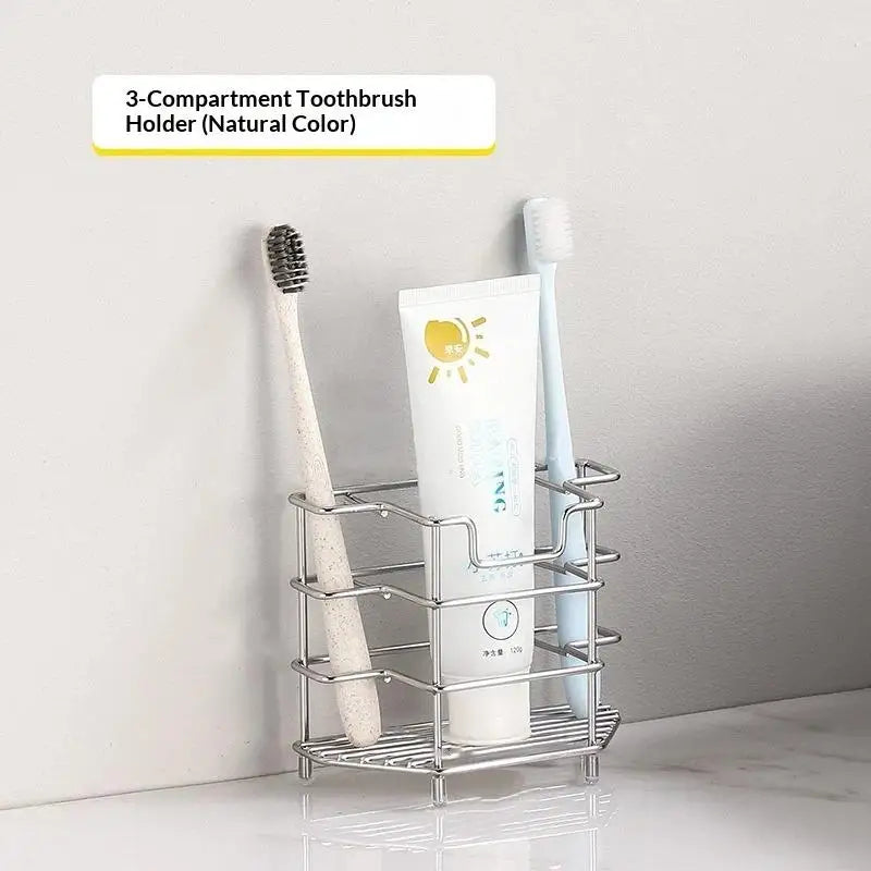 Stainless Steel Toothbrush Holder & Bathroom Organizer Bathroom Organizer Peaceful Pleasures Health and Wellness Silver
