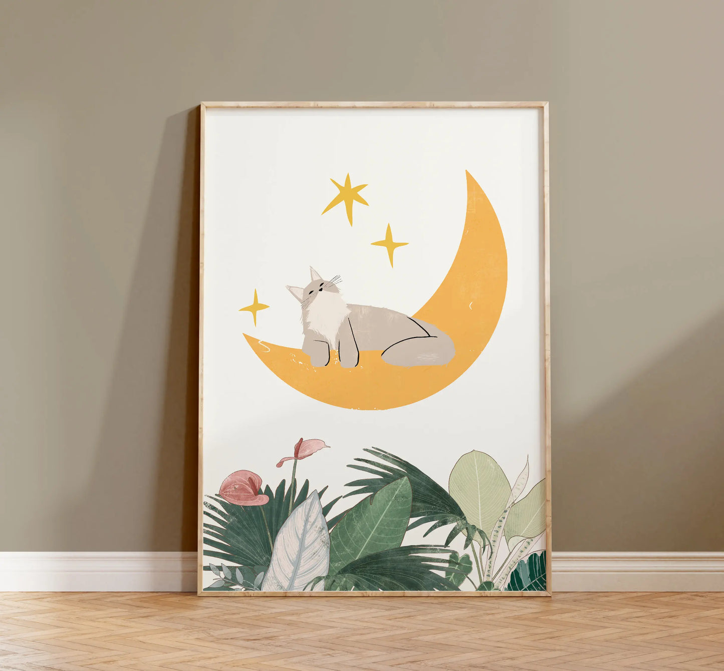 Watercolor Kittens Print Cat and Plant Poster Wall Art Leisurely Cute Kitty Canvas Painting Living Room Bedroom Home Decor Peaceful Pleasures Health and Wellness