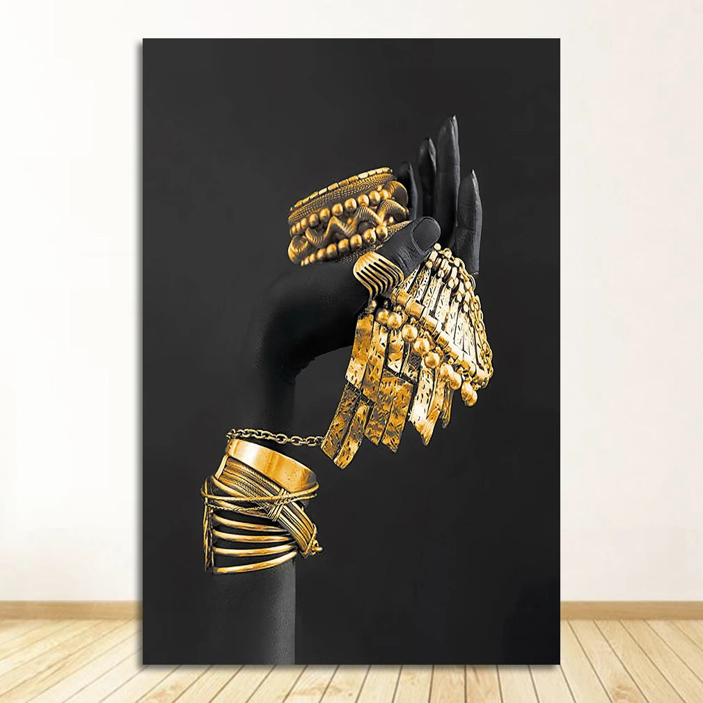 African Black Woman Canvas Wall Art | Gold Jewelry Poster Print Canvas Wall Art Peaceful Pleasures Health and Wellness 2289-03 40x60cm Unframed