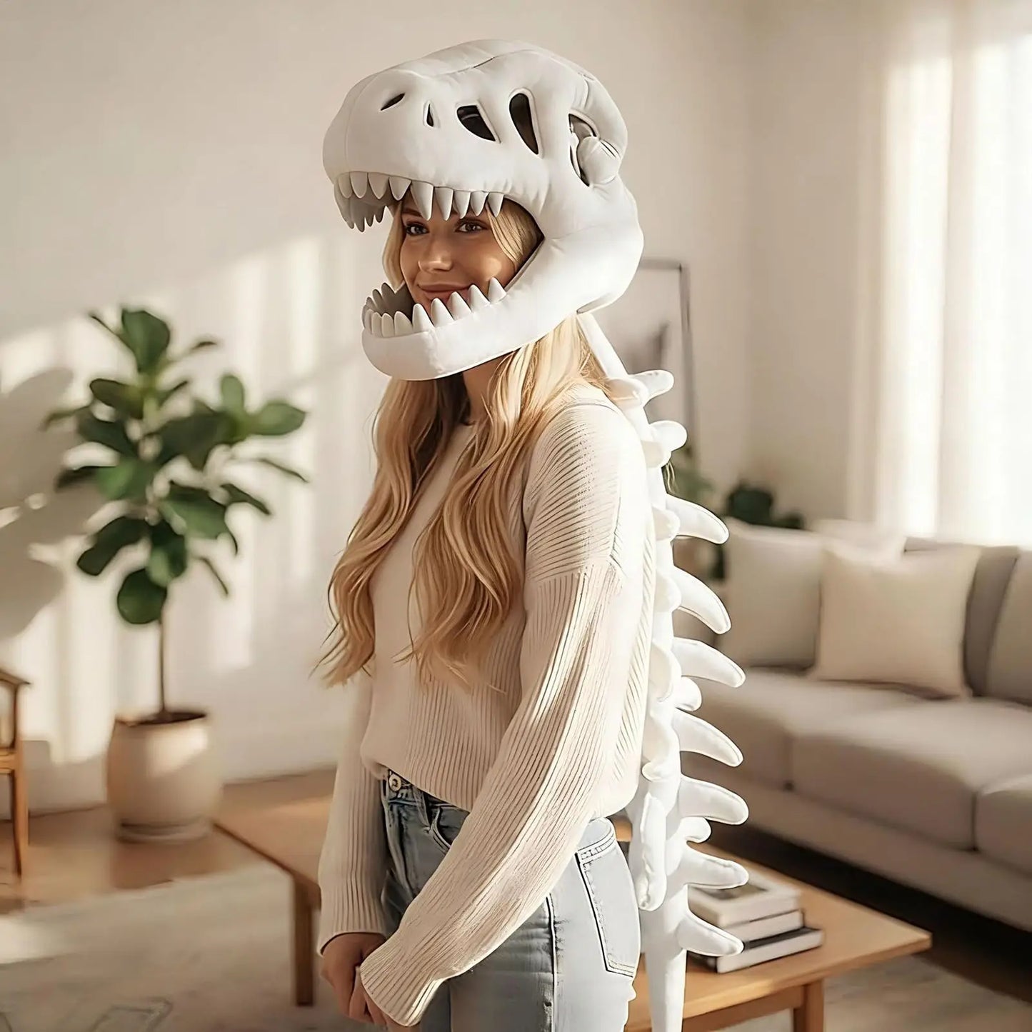 Funny Dinosaur Skeleton Headpiece Wearable Plush Costume Hat Soft Dino Skull Toy For Adults Kids Boys Girls Home Halloween Party Peaceful Pleasures Health and Wellness