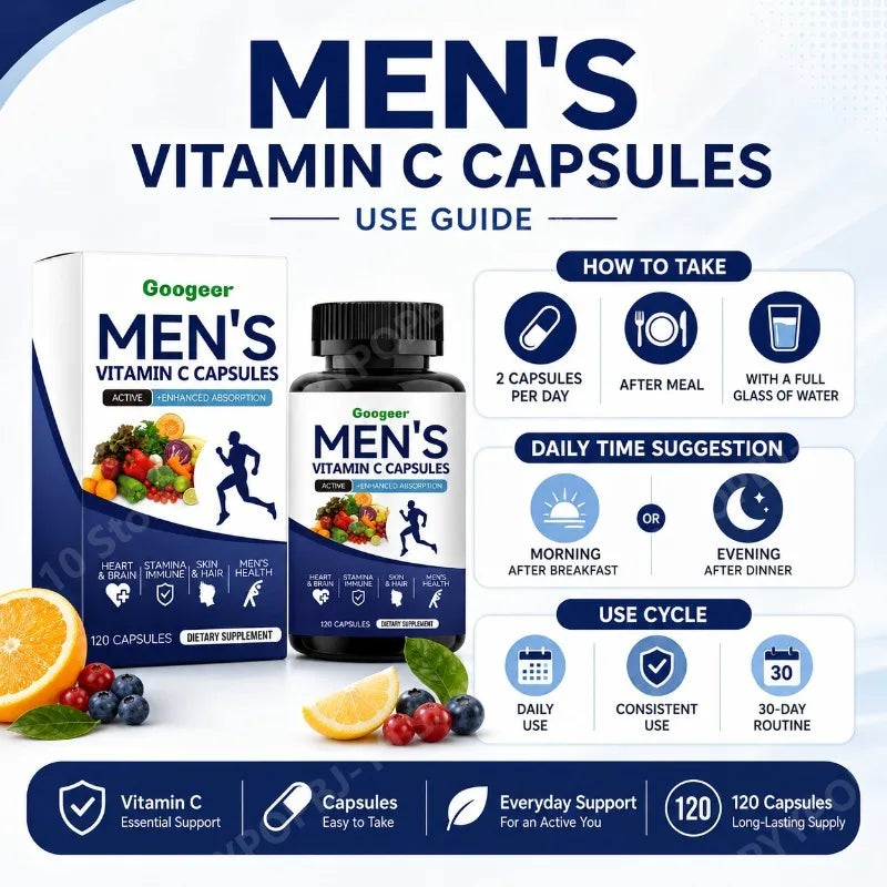 Men's Vitamin C Capsules | Antioxidant Support | 120 Count