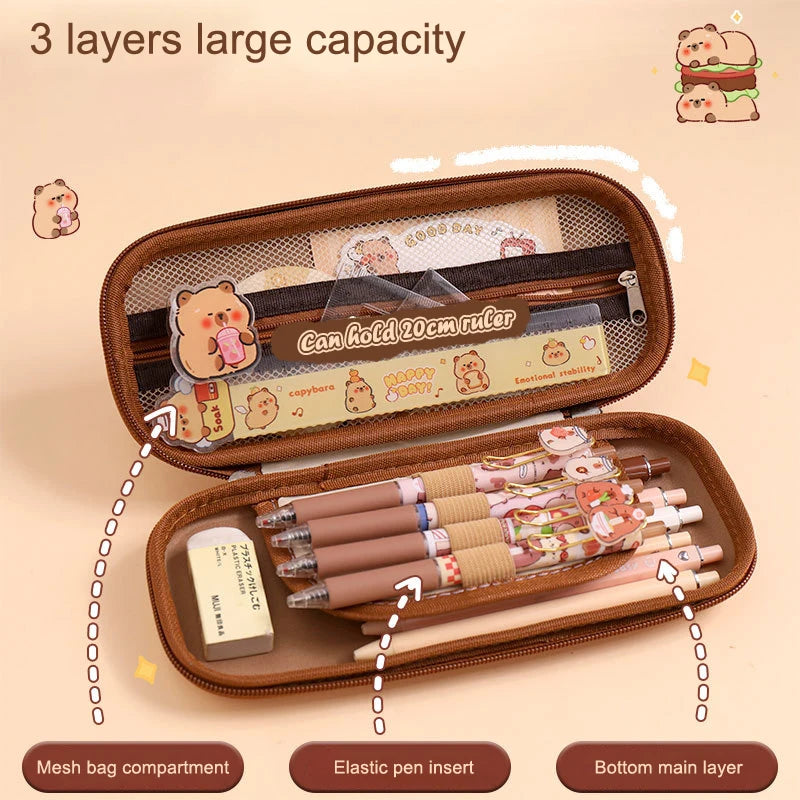 3D Capybara Pencil Case – Waterproof Large Capacity Pen Pouch