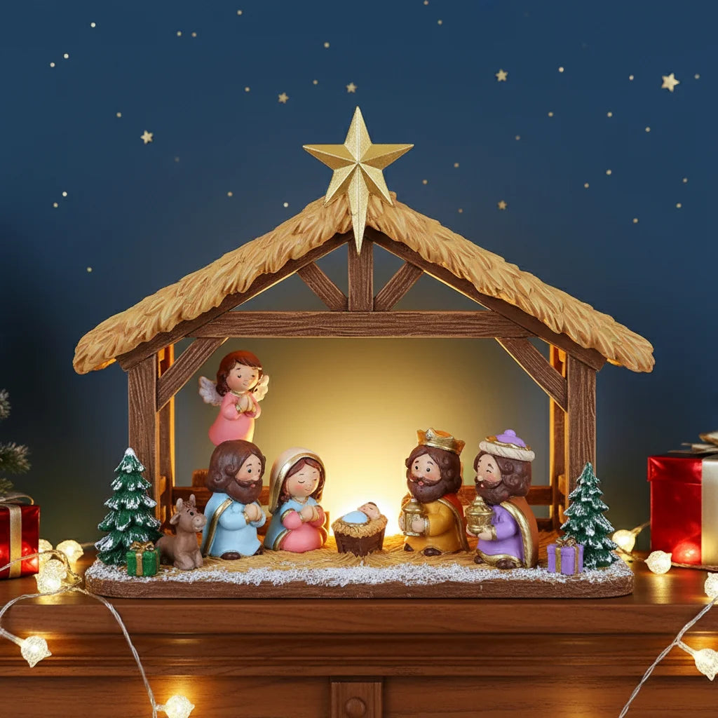 Christmas Manger Scene Figurine Set Cartoon Nativity Characters Decorative Ornament For Holiday Home Decoration And Gift Giving Peaceful Pleasures Health and Wellness