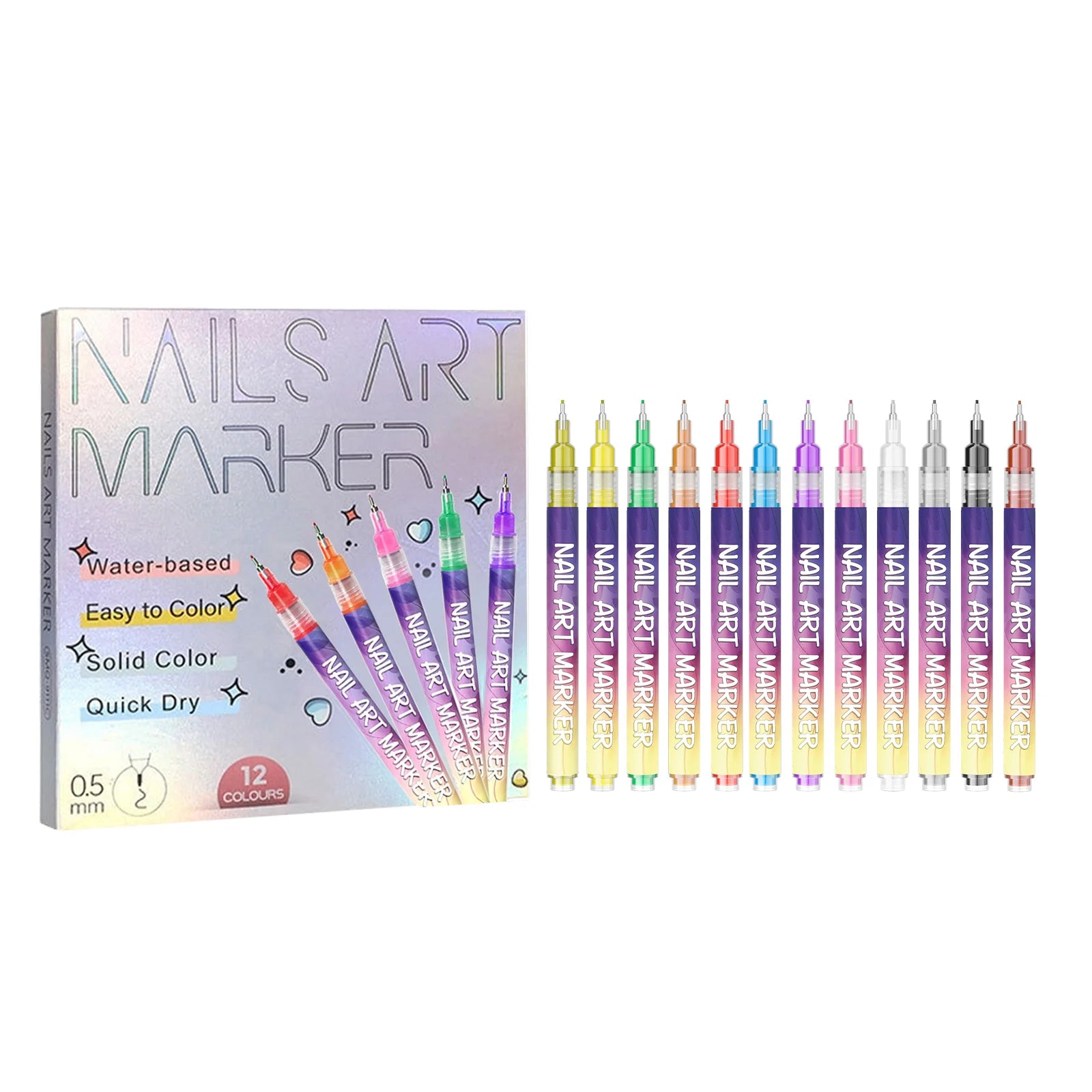 12 Color Nail Art Pen Set Acrylic Nail Polish Kit Waterproof Drawing Graffiti Nail Beauty Marker Quick Drying Nail Painting Mark Peaceful Pleasures Health and Wellness 12pcs boxed