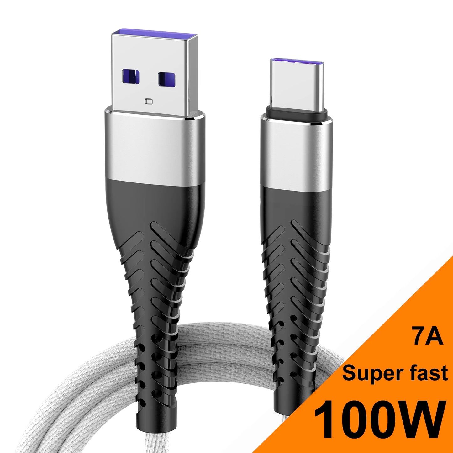 100W USB-C Fast Charging Cable Nylon Braided 7A QC3.0 Type-C
