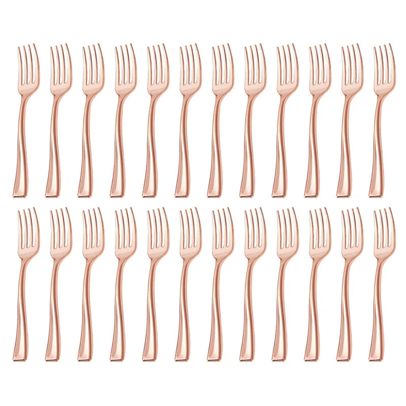 24-Piece Gold Disposable Plastic Spoons & Forks Party Set Disposable Flatware Set Peaceful Pleasures Health and Wellness Cross Rose Gold