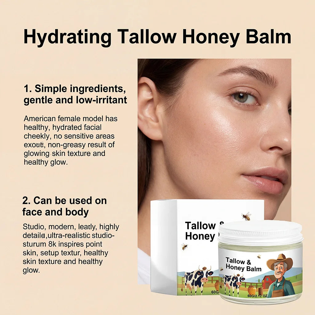 Beef Tallow Honey Face Cream Balm Skin Firming Non Greasy Nourishing Fade Dark Spots Lasting Moisturizing Soothing Facial Lotion Peaceful Pleasures Health and Wellness