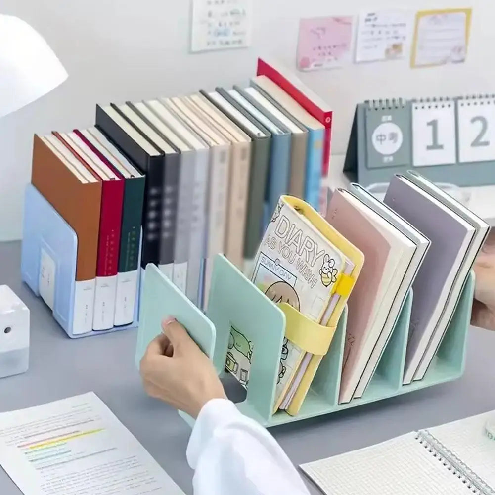 4-Compartment Plastic Book Stand & Desktop File Organizer