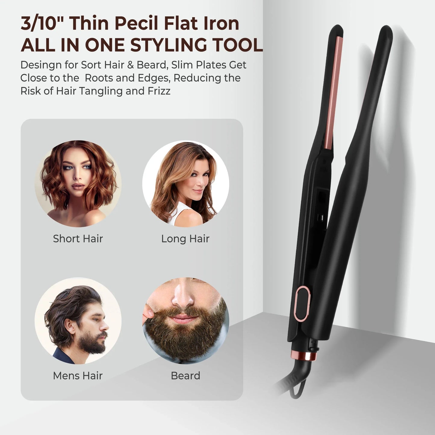 URGGU Mini 2-in-1 Pencil Flat Iron for Short Hair & Curling