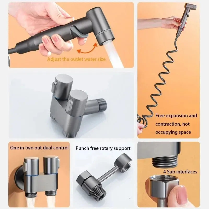 Wall Mount Toilet Bidet Sprayer Set – Zinc Alloy 1 In 2 Out