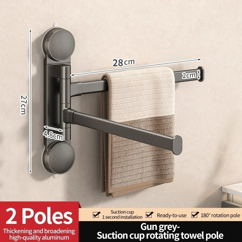 No-Drill Suction Cup Rotating Towel Rack | Double Bar Folding