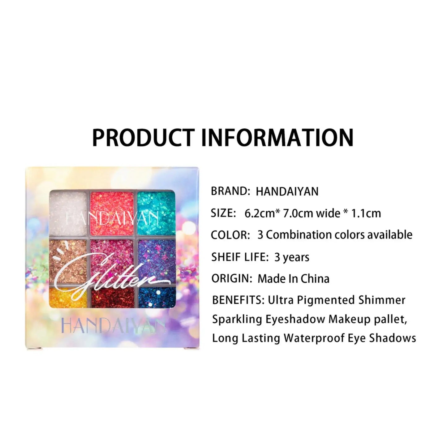 Handaiyan 9-Color Glitter Eyeshadow Palette – Shimmer Party Makeup