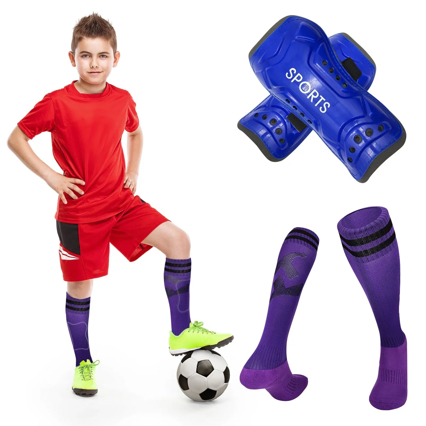 Kids Football Socks & Shin Guards Set – Anti-Slip Knee-High