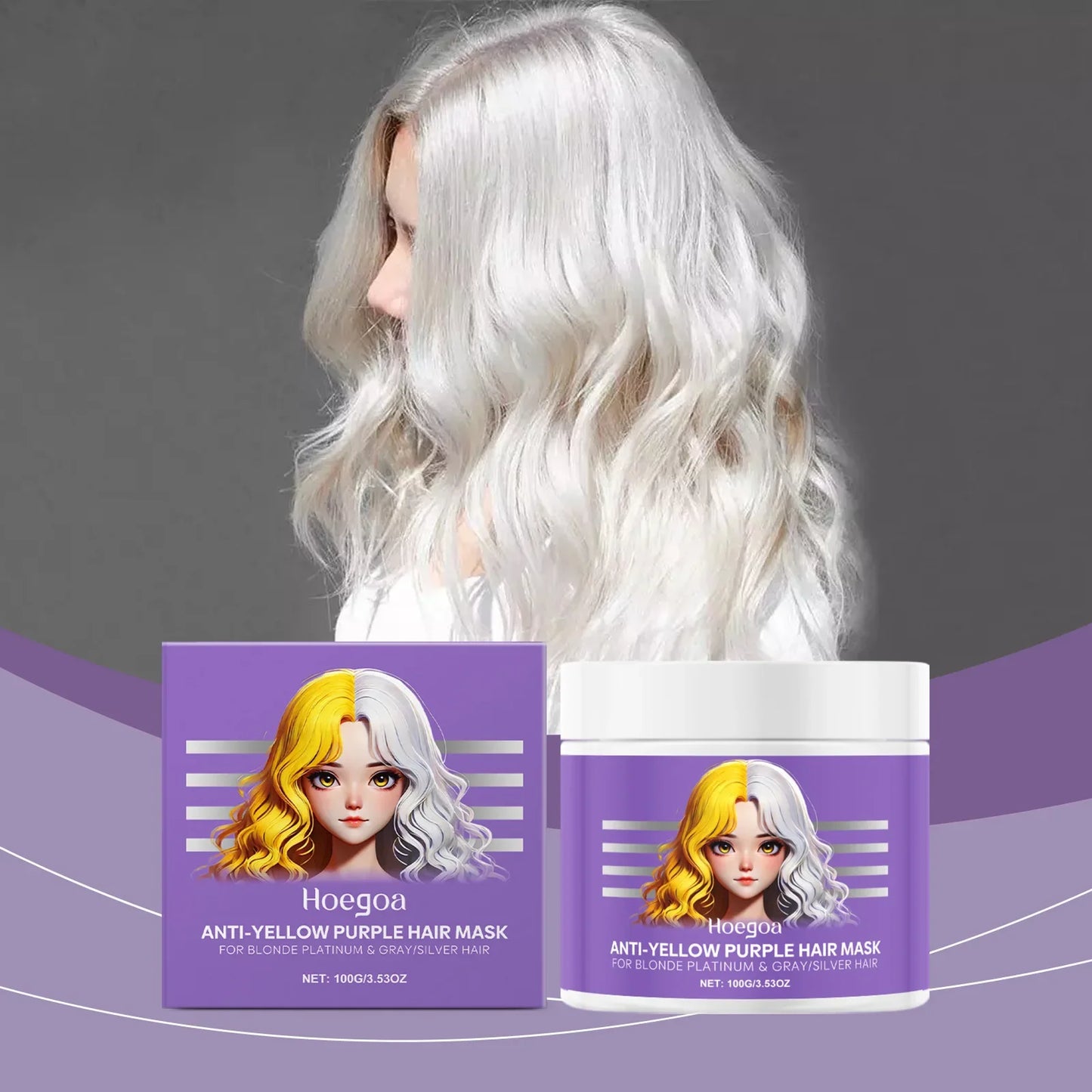 HOEGOA Purple Hair Mask – Anti-Brass Toner for Blonde & Silver