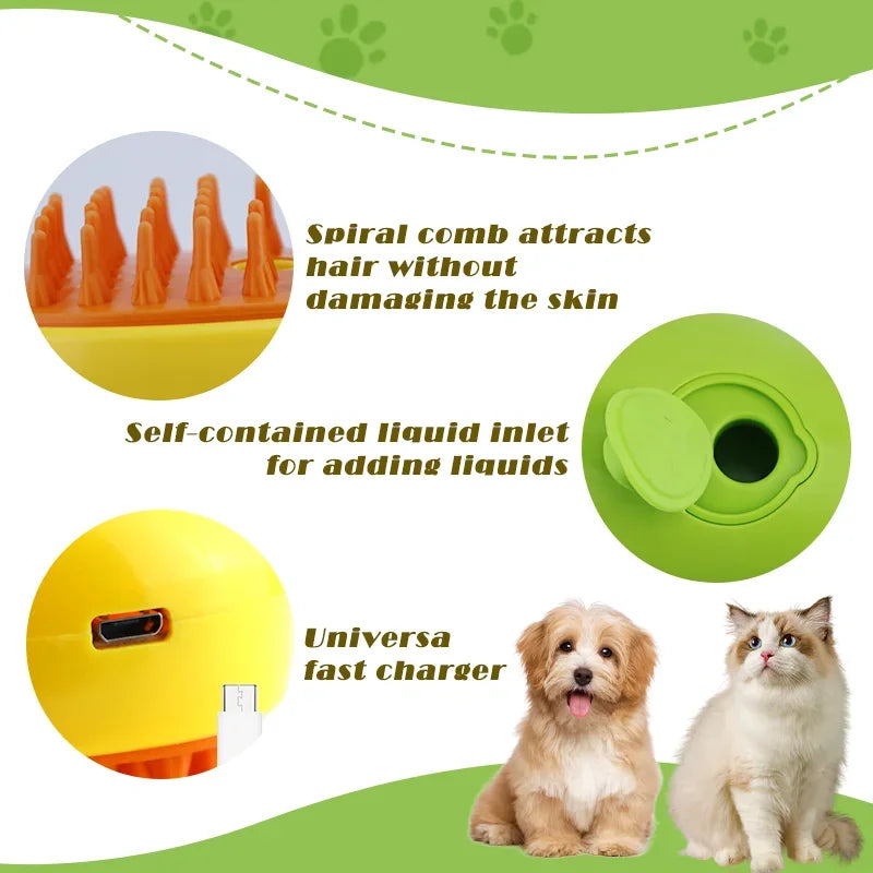 3-in-1 Electric Steam Spray Pet Grooming Brush – Dogs & Cats
