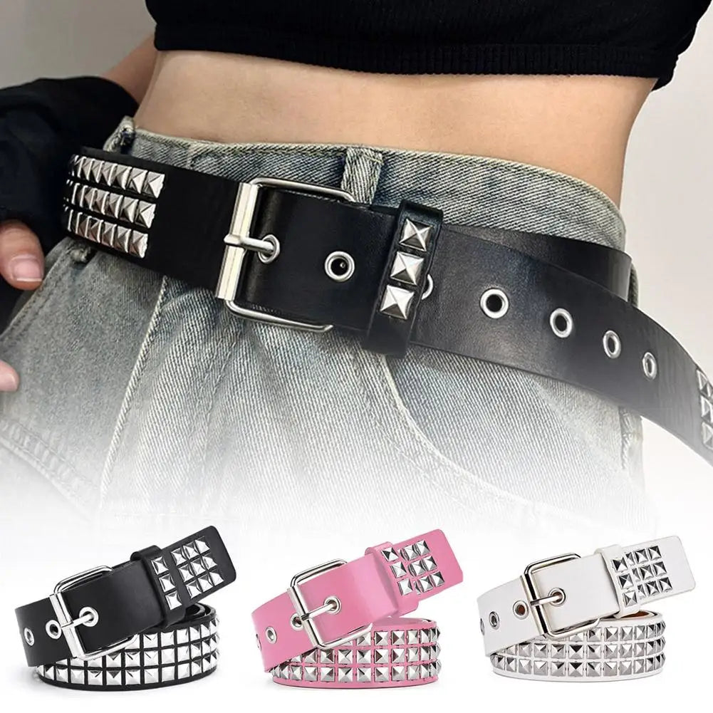 Punk Rock Studded Rivet Belt | Metal Pyramid Grommet | Men & Women Studded Fashion Belt Peaceful Pleasures Health and Wellness