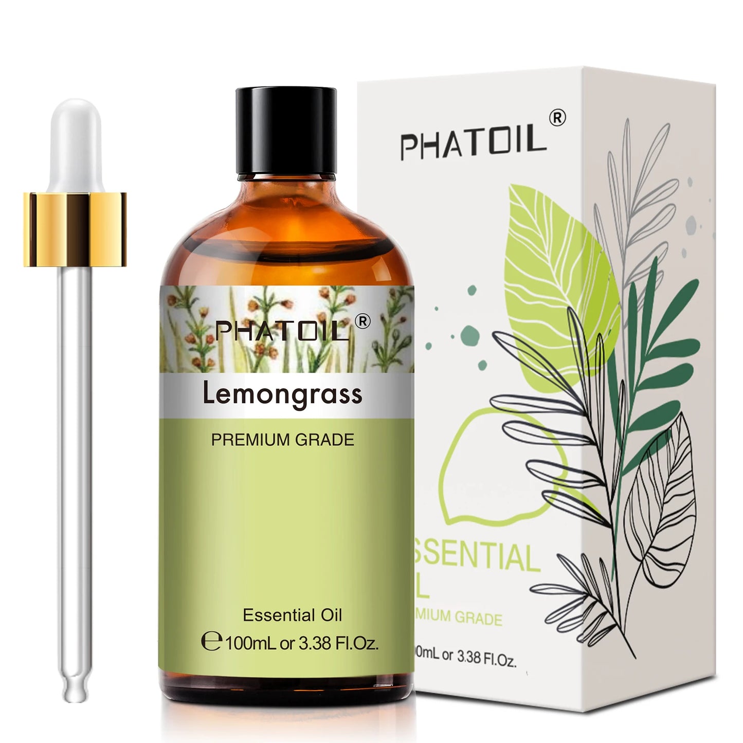 PHATOIL 100ml Pure Essential Oil Lavender Jasmine Vanilla Sandalwood Sweet Orange Lemon Aromatherpay Essential Oils For Diffuser Peaceful Pleasures Health and Wellness Lemongrass United States 100ml