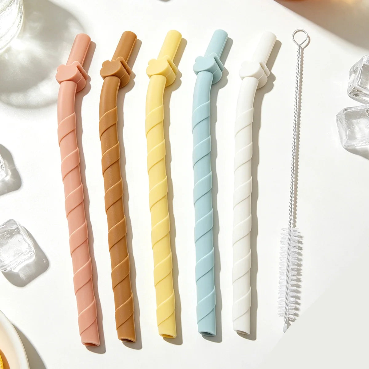 5/10Pcs Reusable Silicone Straw with 1 Cleaning Brush, 6.1inch Long Silicone Straws, Premium Soft Flexible Straw for Tea Juice Peaceful Pleasures Health and Wellness