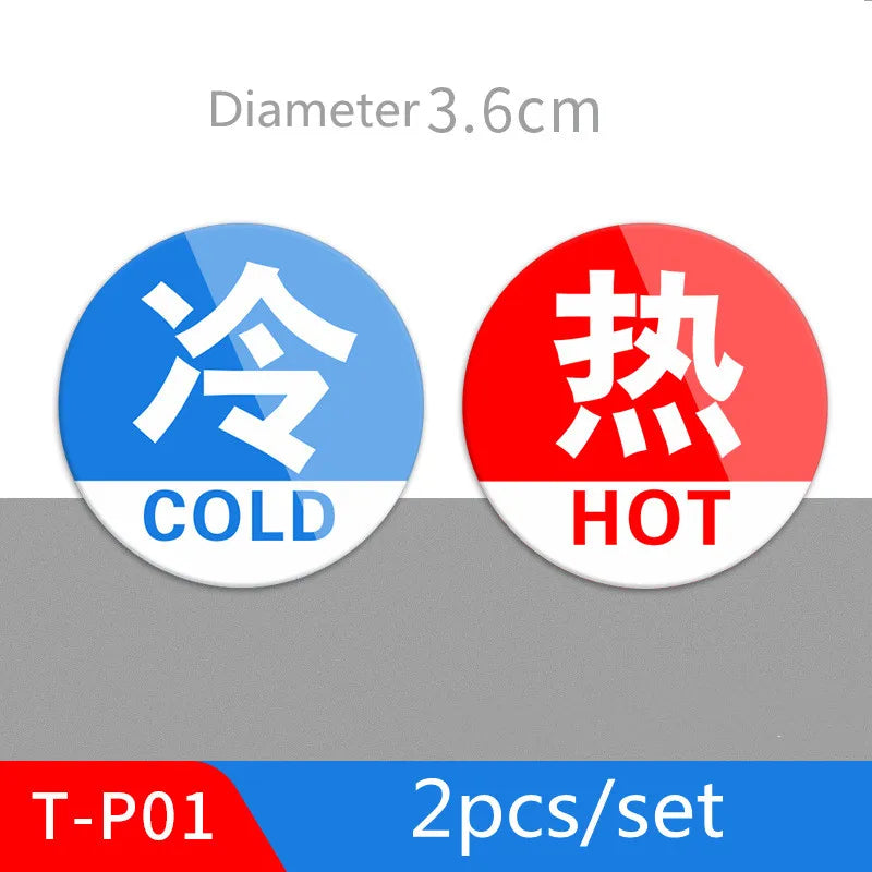Hot & Cold Faucet Label Stickers – Acrylic Self-Adhesive Signs
