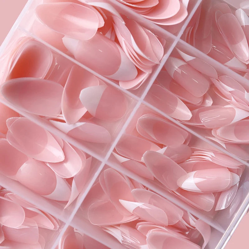 120/240/360Pcs/Box Glossy Soft Gel Pink French Nail Tips Medium Almond White Simple Press On Nails Huge Capacity False Nails Peaceful Pleasures Health and Wellness